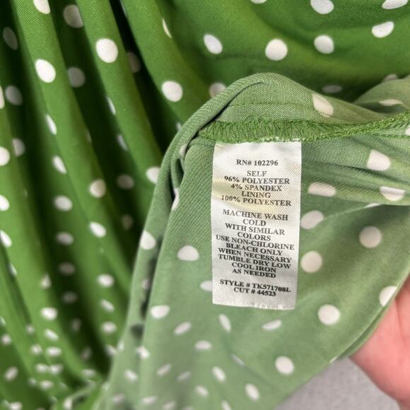 Vtg Faux Wrap Dress 14W Polka Dot Garden Party Derby Stretch Ruched Classic City - Picture 6 of 10